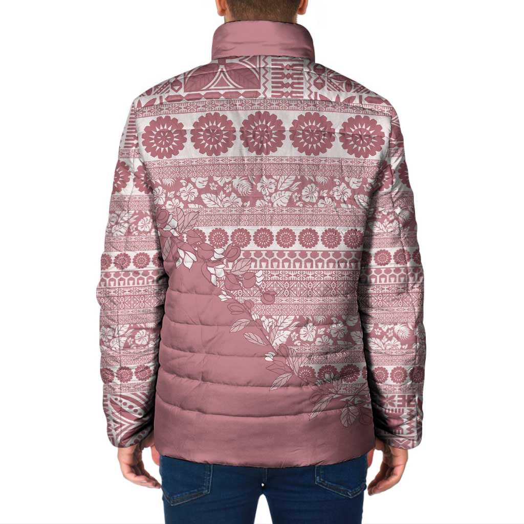 Fiji Marau na Kerisimasi Padded Jacket Dusty Rose Tagimoucia Tapa Masi Tribal LT9 - Polynesian Pride