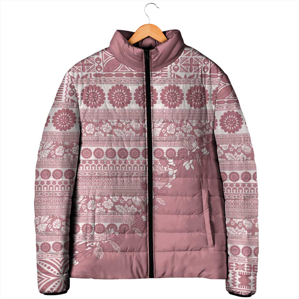 Fiji Marau na Kerisimasi Padded Jacket Dusty Rose Tagimoucia Tapa Masi Tribal LT9 - Polynesian Pride