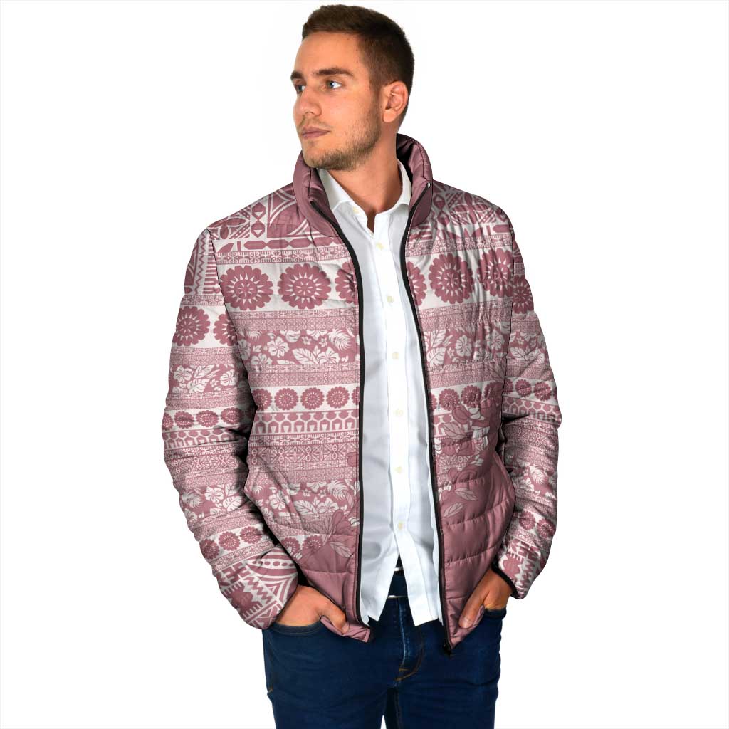 Fiji Marau na Kerisimasi Padded Jacket Dusty Rose Tagimoucia Tapa Masi Tribal LT9 - Polynesian Pride