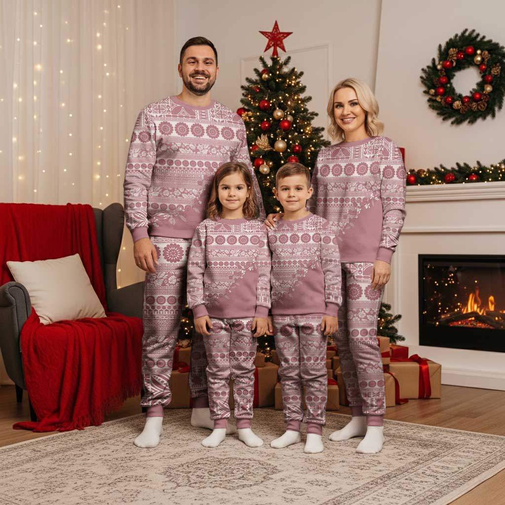Fiji Marau na Kerisimasi Christmas Pajama Set Dusty Rose Tagimoucia Tapa Masi Tribal LT9 - Polynesian Pride