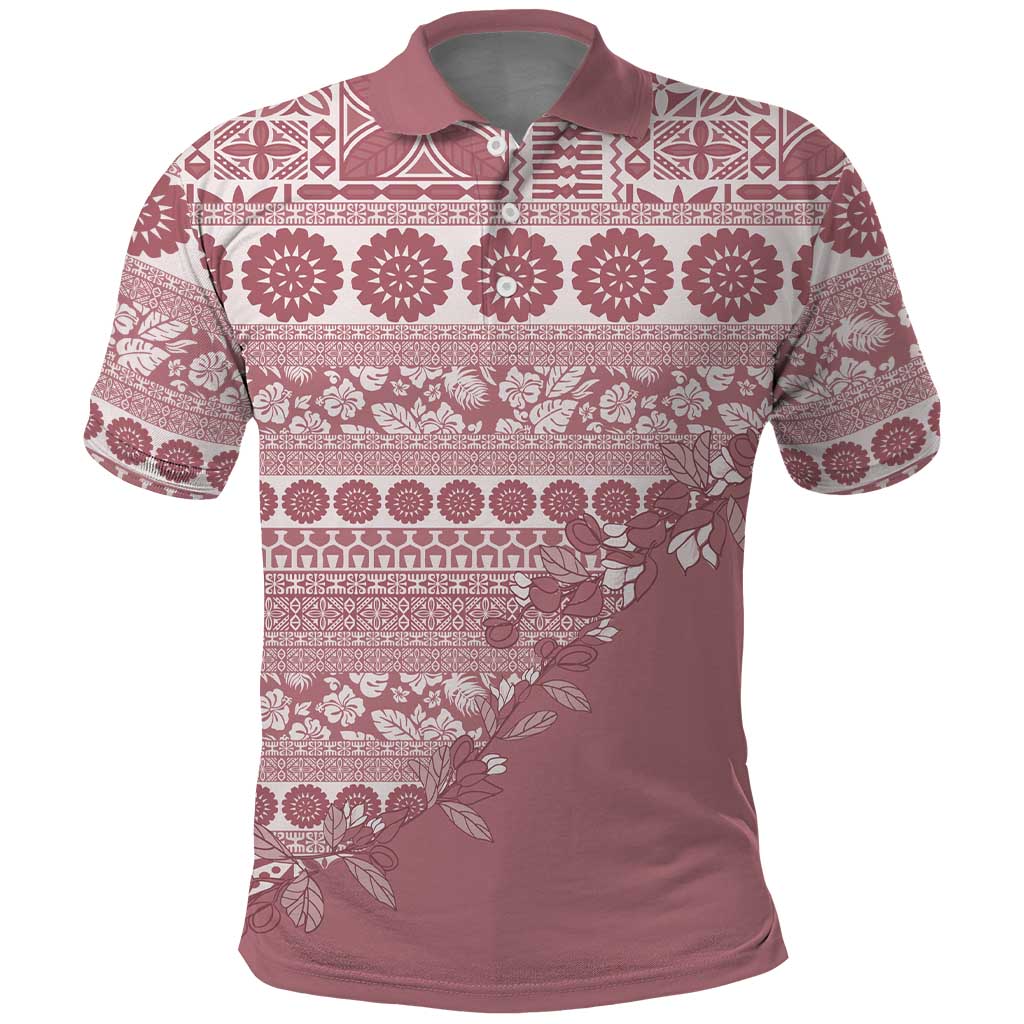 Fiji Marau na Kerisimasi Polo Shirt Dusty Rose Tagimoucia Tapa Masi Tribal LT9 Pink - Polynesian Pride