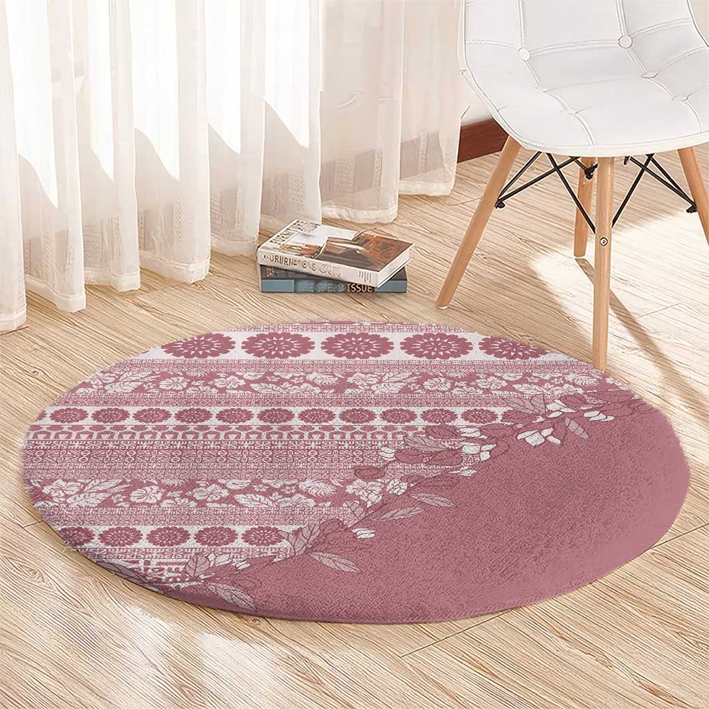 Fiji Marau na Kerisimasi Round Carpet Dusty Rose Tagimoucia Tapa Masi Tribal - Polynesian Pride