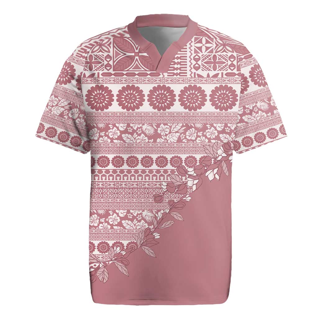 Fiji Marau na Kerisimasi Rugby Jersey Dusty Rose Tagimoucia Tapa Masi Tribal - Polynesian Pride