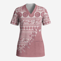 Fiji Marau na Kerisimasi Scrub Top Dusty Rose Tagimoucia Tapa Masi Tribal LT9 Adult Pink - Polynesian Pride
