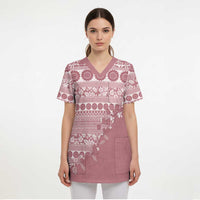 Fiji Marau na Kerisimasi Scrub Top Dusty Rose Tagimoucia Tapa Masi Tribal LT9 - Polynesian Pride