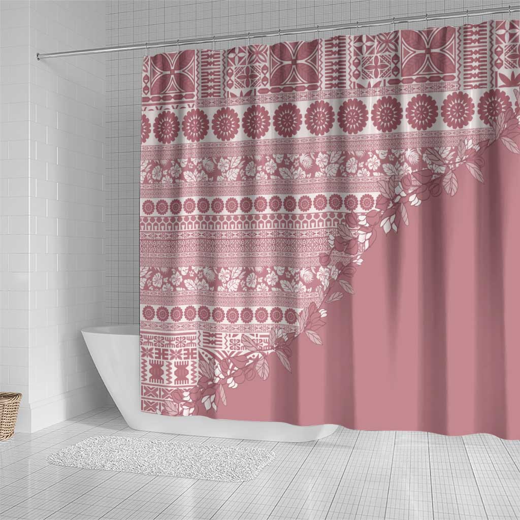 Fiji Marau na Kerisimasi Shower Curtain Dusty Rose Tagimoucia Tapa Masi Tribal - Polynesian Pride