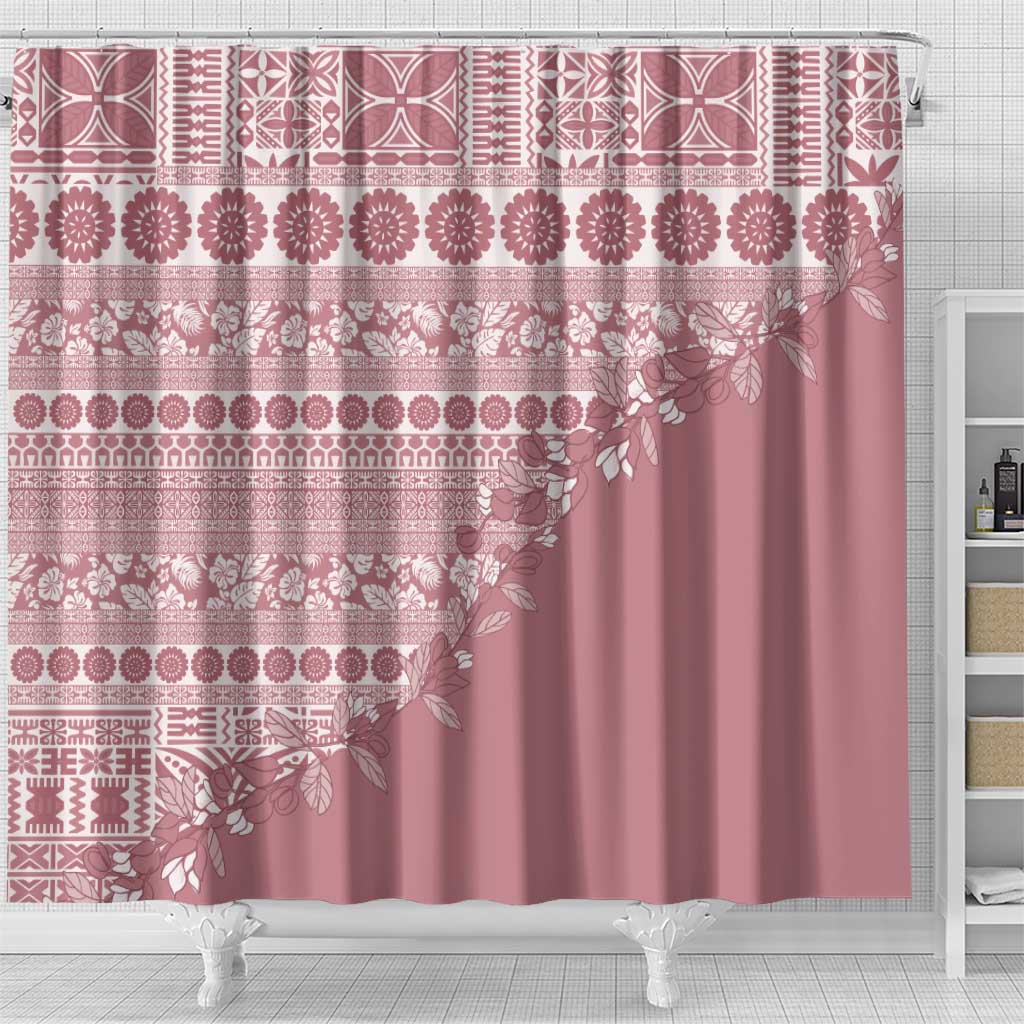 Fiji Marau na Kerisimasi Shower Curtain Dusty Rose Tagimoucia Tapa Masi Tribal - Polynesian Pride