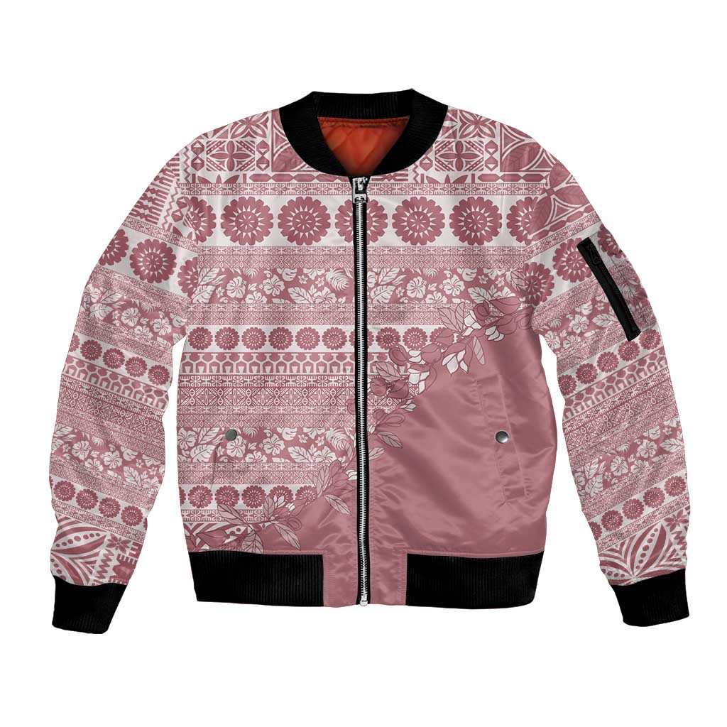Fiji Marau na Kerisimasi Sleeve Zip Bomber Jacket Dusty Rose Tagimoucia Tapa Masi Tribal LT9 Unisex Pink - Polynesian Pride