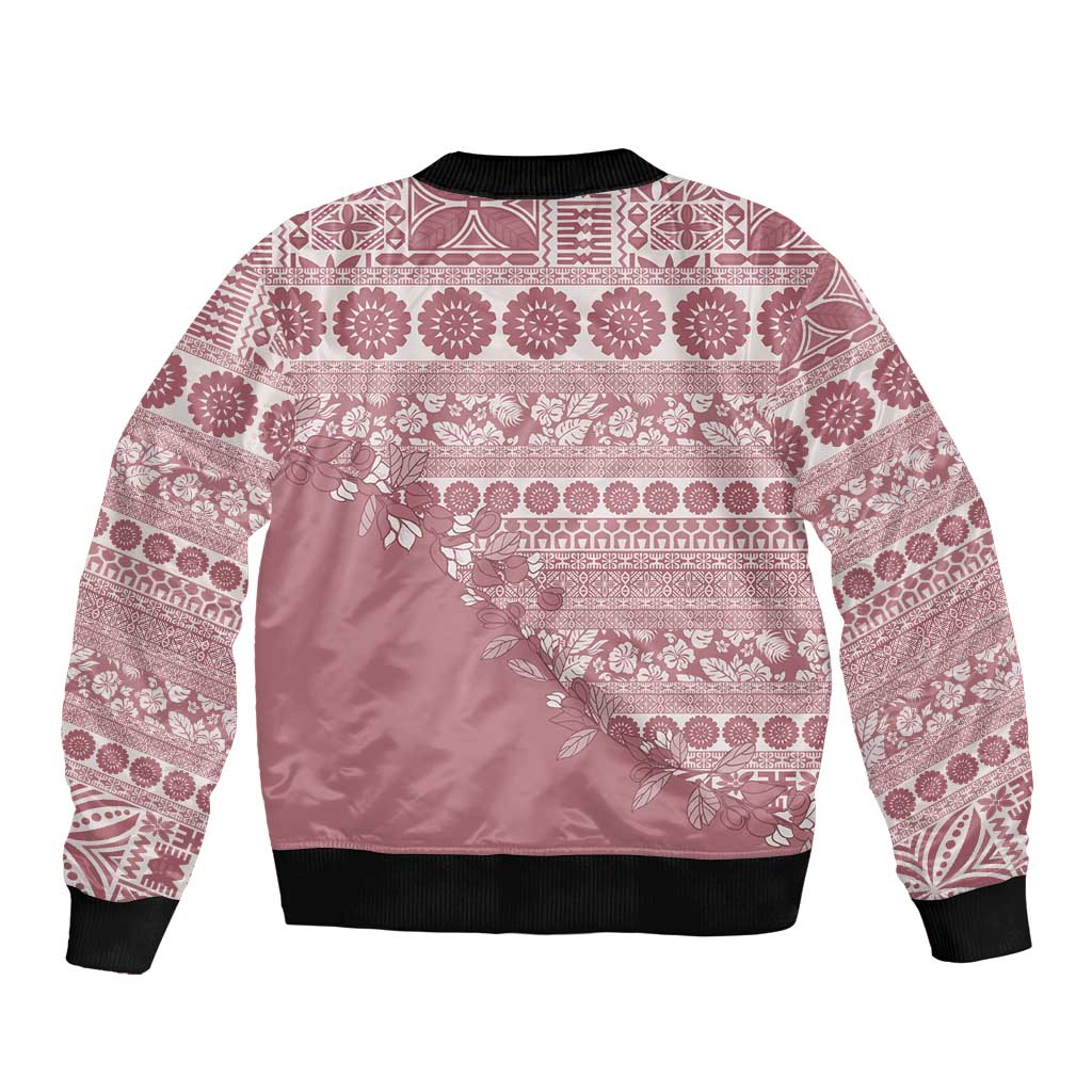 Fiji Marau na Kerisimasi Sleeve Zip Bomber Jacket Dusty Rose Tagimoucia Tapa Masi Tribal LT9 - Polynesian Pride