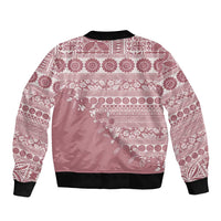 Fiji Marau na Kerisimasi Sleeve Zip Bomber Jacket Dusty Rose Tagimoucia Tapa Masi Tribal LT9 - Polynesian Pride