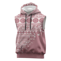 Fiji Marau na Kerisimasi Sleeveless Hoodie Dusty Rose Tagimoucia Tapa Masi Tribal - Polynesian Pride