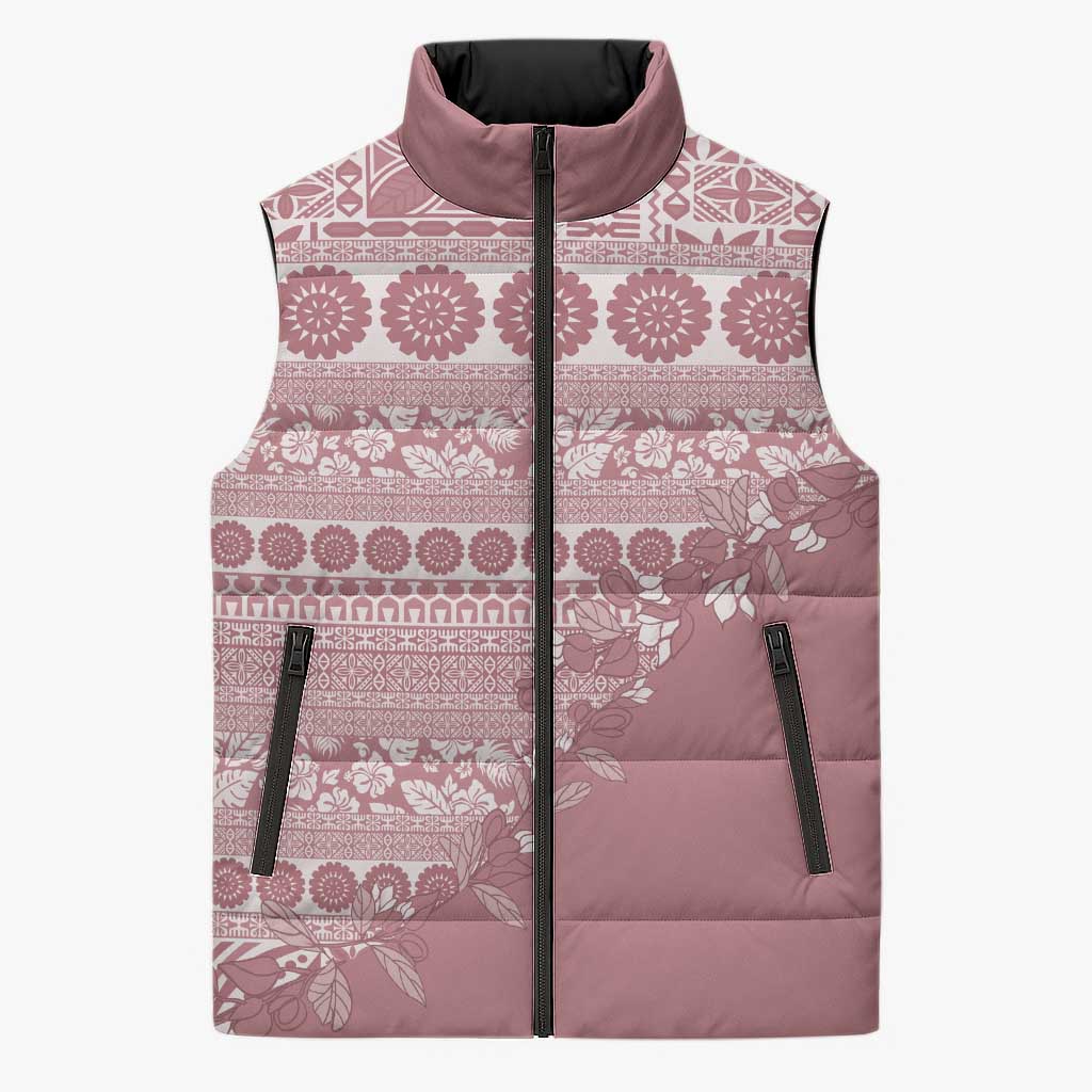 Fiji Marau na Kerisimasi Sleeveless Puffer Jacket Dusty Rose Tagimoucia Tapa Masi Tribal LT9 Unisex Pink - Polynesian Pride