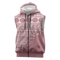 Fiji Marau na Kerisimasi Sleeveless Zip Hoodie Dusty Rose Tagimoucia Tapa Masi Tribal - Polynesian Pride
