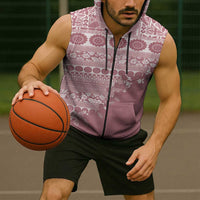 Fiji Marau na Kerisimasi Sleeveless Zip Hoodie Dusty Rose Tagimoucia Tapa Masi Tribal - Polynesian Pride