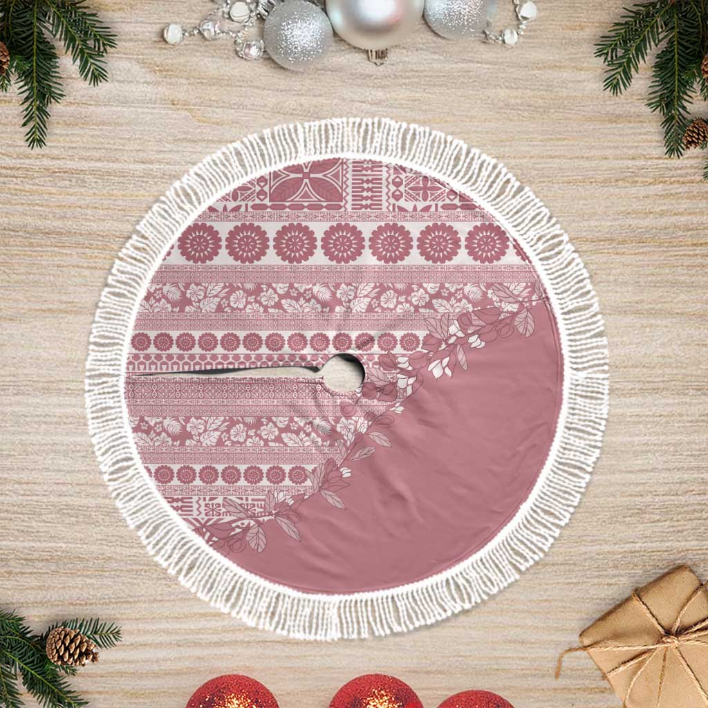 Fiji Marau na Kerisimasi Tree Skirt Dusty Rose Tagimoucia Tapa Masi Tribal LT9 Fringed Pink - Polynesian Pride