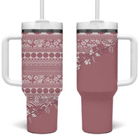 Fiji Marau na Kerisimasi Tumbler With Handle Dusty Rose Tagimoucia Tapa Masi Tribal - Polynesian Pride