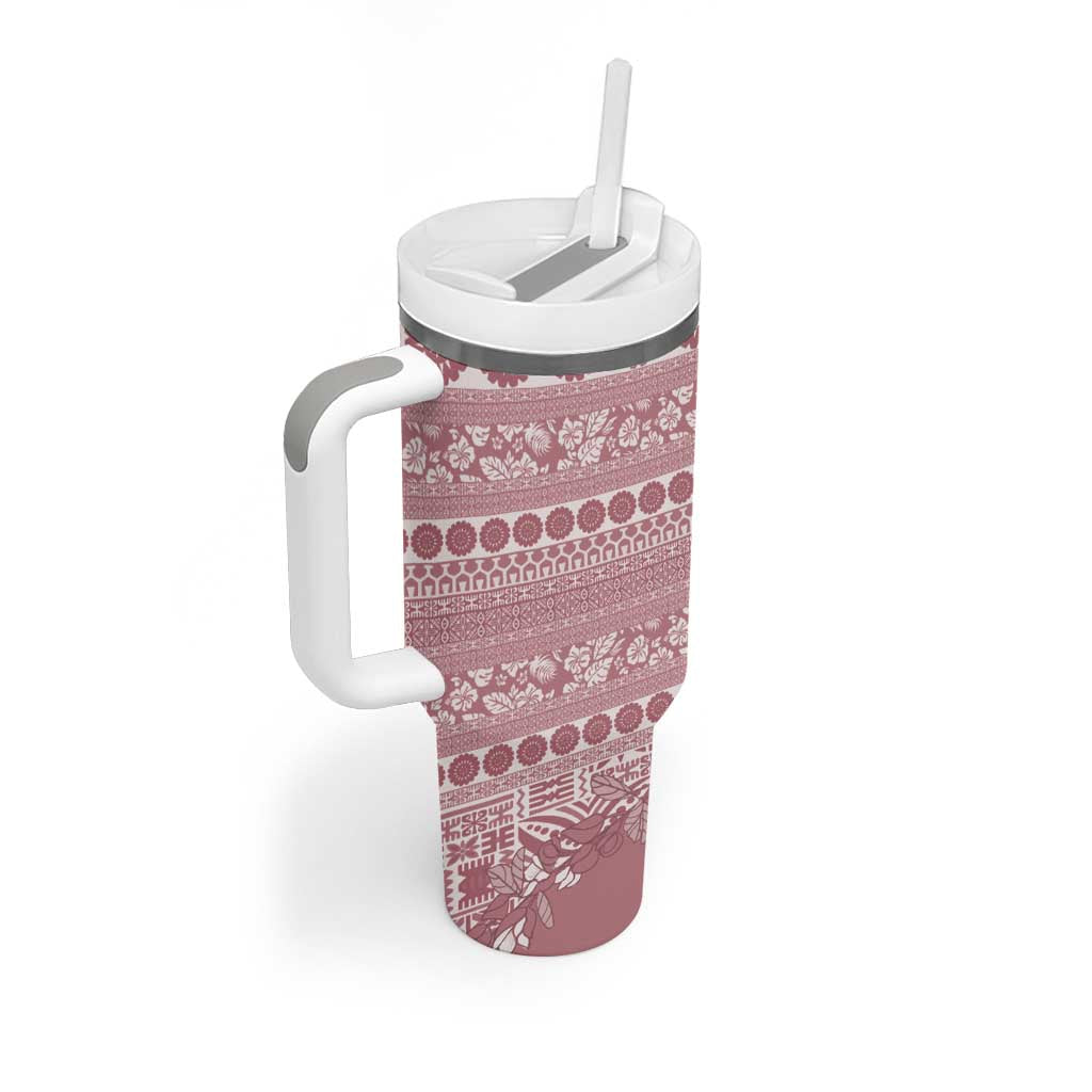 Fiji Marau na Kerisimasi Tumbler With Handle Dusty Rose Tagimoucia Tapa Masi Tribal - Polynesian Pride
