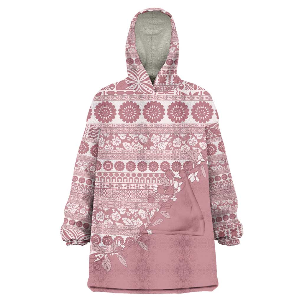 Fiji Marau na Kerisimasi Wearable Blanket Hoodie Dusty Rose Tagimoucia Tapa Masi Tribal - Polynesian Pride