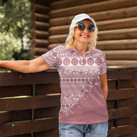Fiji Marau na Kerisimasi Women Polo Shirt Dusty Rose Tagimoucia Tapa Masi Tribal - Polynesian Pride