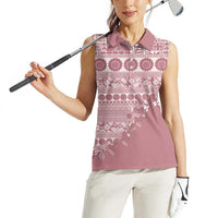 Fiji Marau na Kerisimasi Women Sleeveless Polo Shirt Dusty Rose Tagimoucia Tapa Masi Tribal - Polynesian Pride