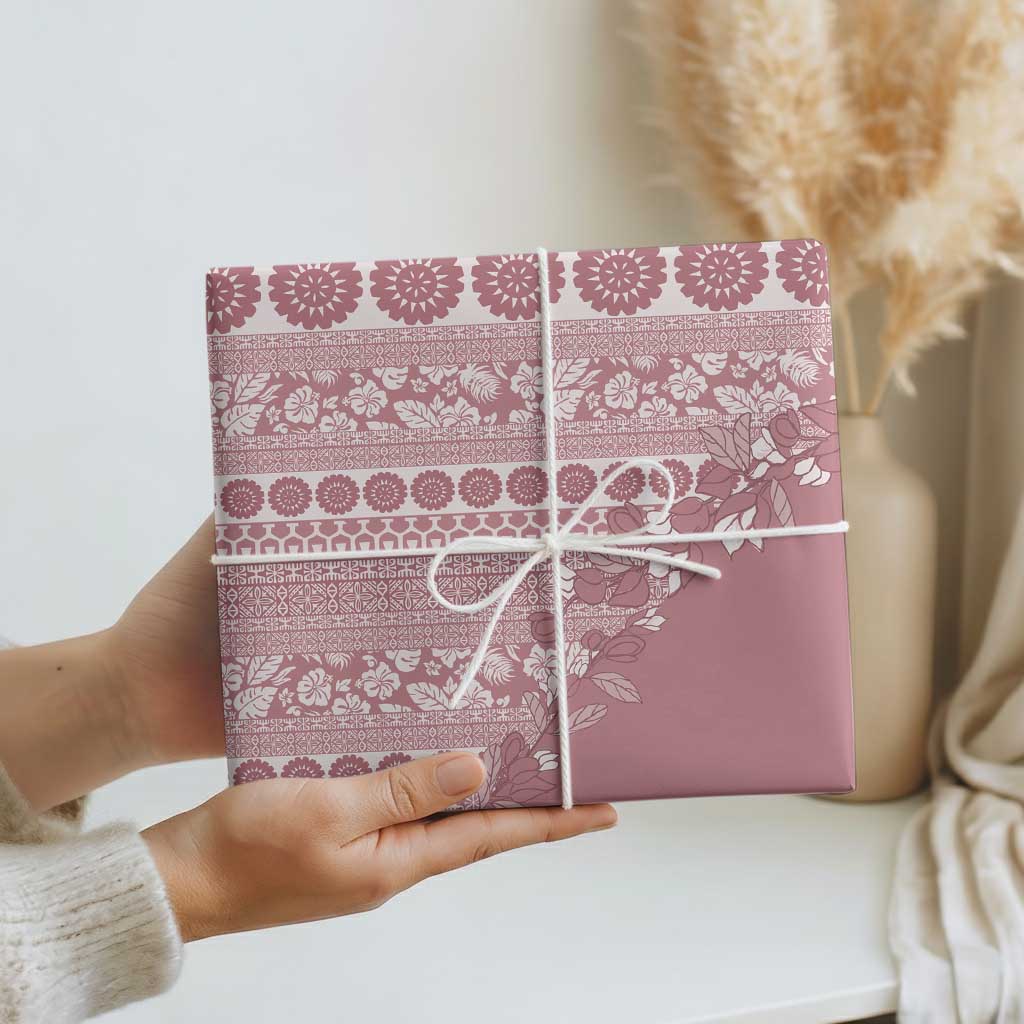 Fiji Marau na Kerisimasi Wrapping Paper Dusty Rose Tagimoucia Tapa Masi Tribal LT9 - Polynesian Pride