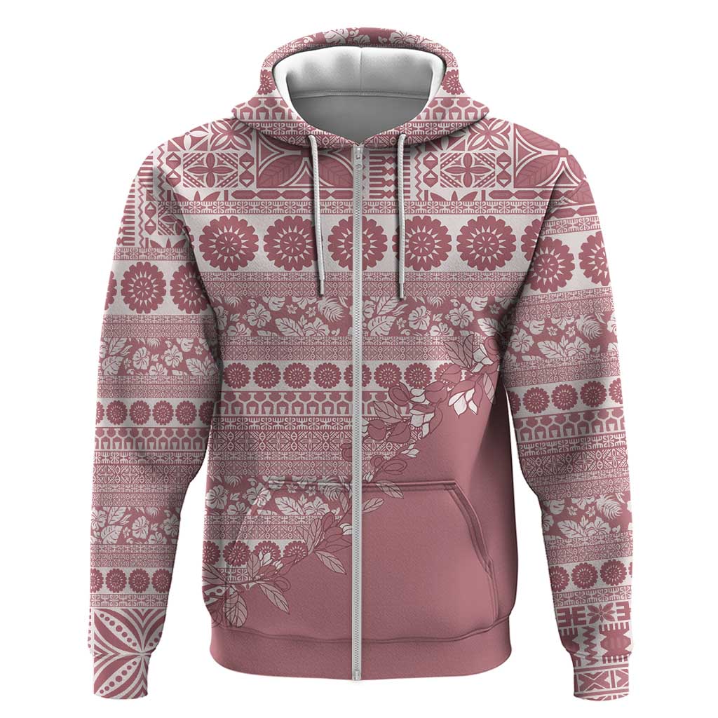 Fiji Marau na Kerisimasi Zip Hoodie Dusty Rose Tagimoucia Tapa Masi Tribal LT9 Zip Hoodie Pink - Polynesian Pride