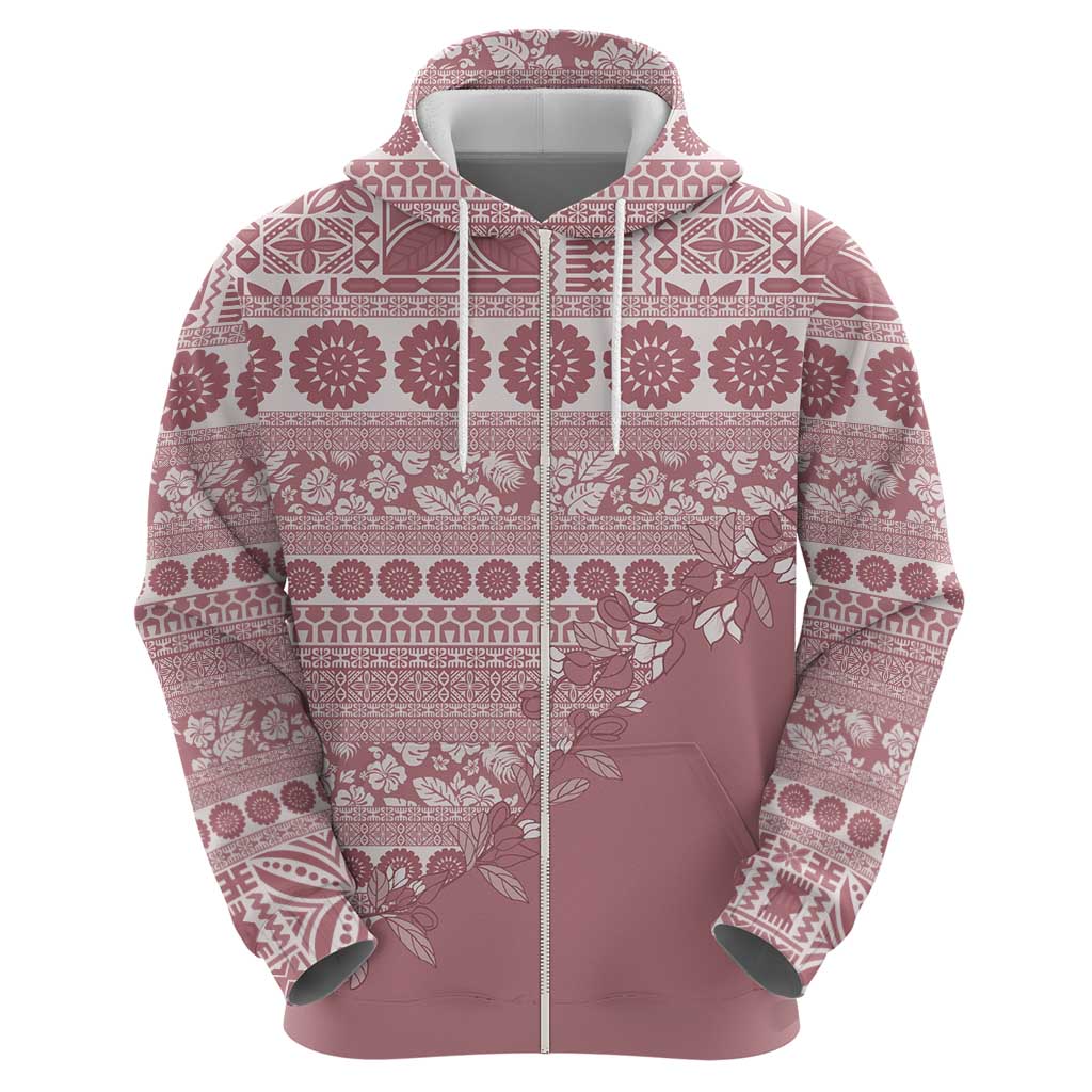Fiji Marau na Kerisimasi Zip Hoodie Dusty Rose Tagimoucia Tapa Masi Tribal LT9 - Polynesian Pride