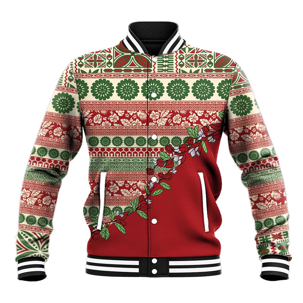 Fiji Marau na Kerisimasi Baseball Jacket Red Tagimoucia Tapa Masi Tribal LT9 Unisex Red - Polynesian Pride