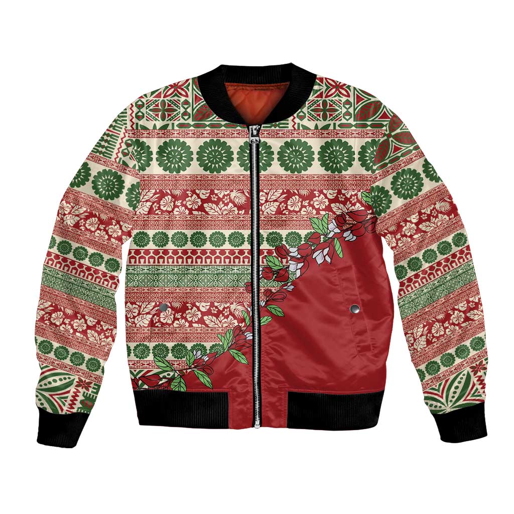 Fiji Marau na Kerisimasi Bomber Jacket Red Tagimoucia Tapa Masi Tribal LT9 Unisex Red - Polynesian Pride