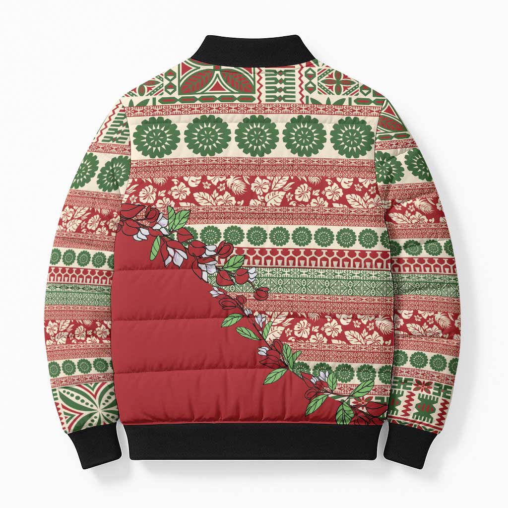 Fiji Marau na Kerisimasi Bomber Puffer Jacket Red Tagimoucia Tapa Masi Tribal LT9 - Polynesian Pride