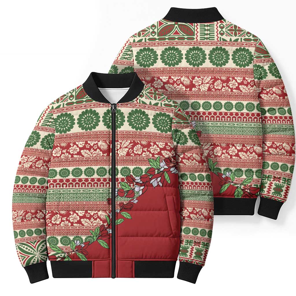 Fiji Marau na Kerisimasi Bomber Puffer Jacket Red Tagimoucia Tapa Masi Tribal LT9 - Polynesian Pride