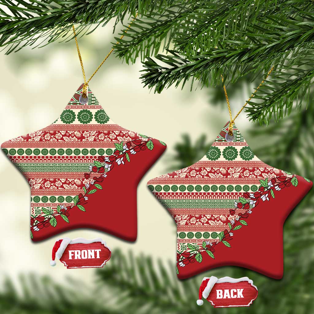 Fiji Marau na Kerisimasi Ceramic Ornament Red Tagimoucia Tapa Masi Tribal - Polynesian Pride