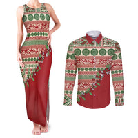 Fiji Marau na Kerisimasi Couples Matching Tank Maxi Dress and Long Sleeve Button Shirt Red Tagimoucia Tapa Masi Tribal - Polynesian Pride