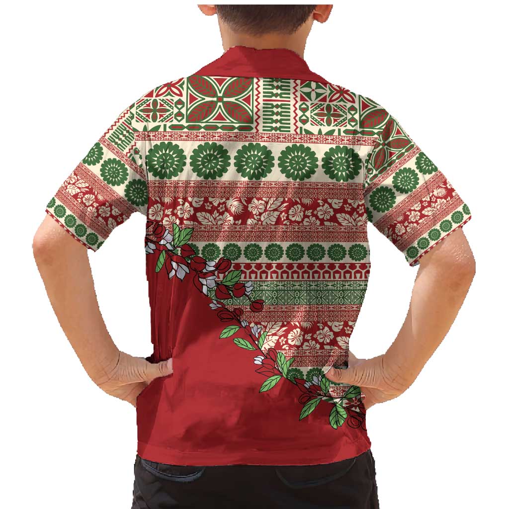 Fiji Marau na Kerisimasi Family Matching Mermaid Dress and Hawaiian Shirt Red Tagimoucia Tapa Masi Tribal - Polynesian Pride