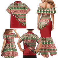 Fiji Marau na Kerisimasi Family Matching Mermaid Dress and Hawaiian Shirt Red Tagimoucia Tapa Masi Tribal - Polynesian Pride