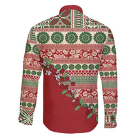 Fiji Marau na Kerisimasi Family Matching Off The Shoulder Long Sleeve Dress and Hawaiian Shirt Red Tagimoucia Tapa Masi Tribal - Polynesian Pride