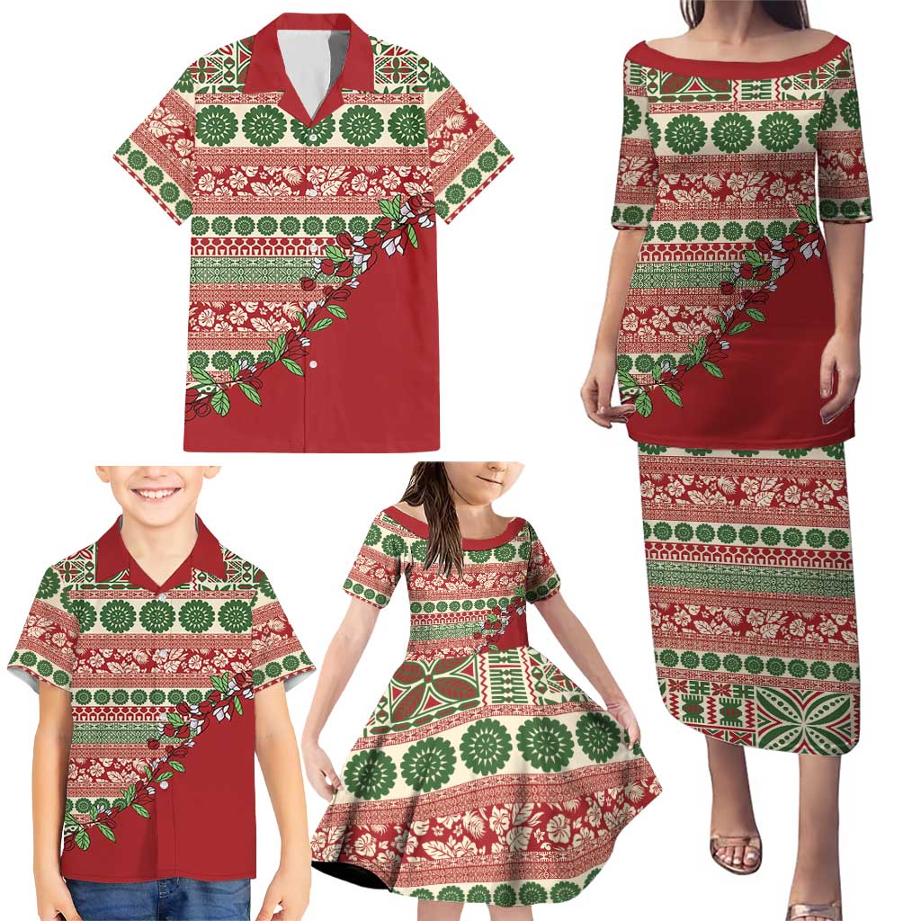 Fiji Marau na Kerisimasi Family Matching Puletasi and Hawaiian Shirt Red Tagimoucia Tapa Masi Tribal LT9 - Polynesian Pride