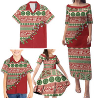 Fiji Marau na Kerisimasi Family Matching Puletasi and Hawaiian Shirt Red Tagimoucia Tapa Masi Tribal - Polynesian Pride
