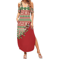 Fiji Marau na Kerisimasi Family Matching Summer Maxi Dress and Hawaiian Shirt Red Tagimoucia Tapa Masi Tribal - Polynesian Pride
