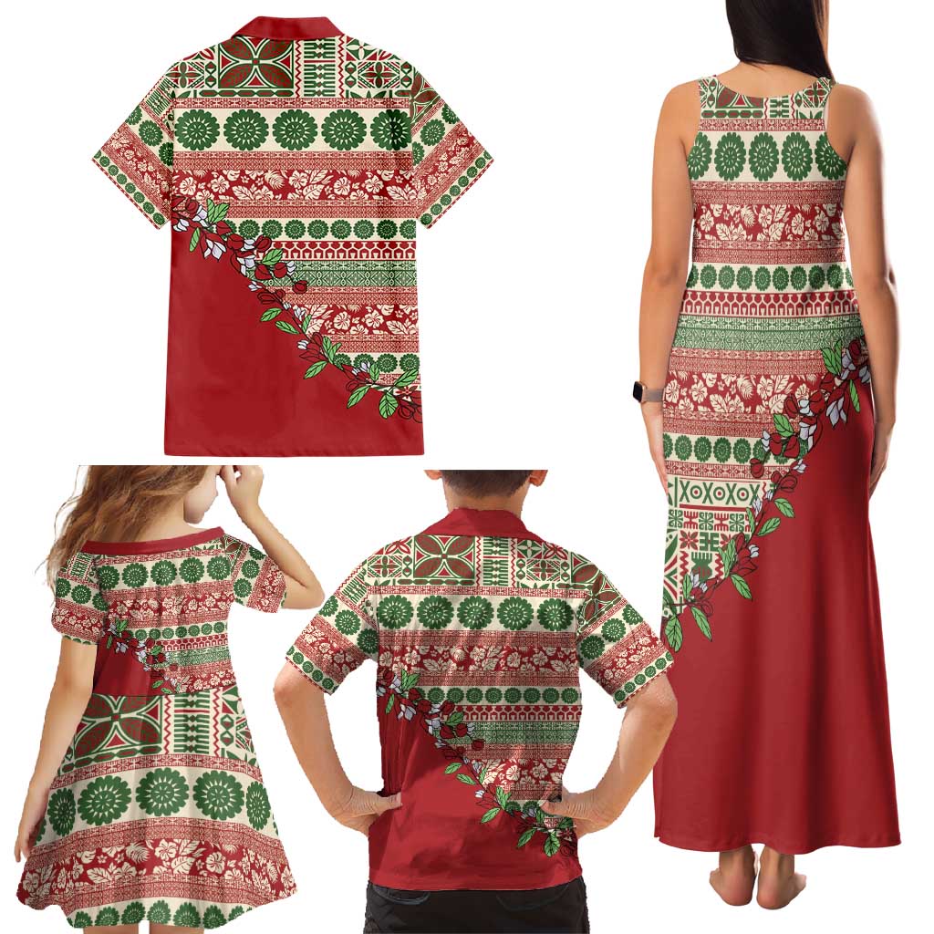 Fiji Marau na Kerisimasi Family Matching Tank Maxi Dress and Hawaiian Shirt Red Tagimoucia Tapa Masi Tribal - Polynesian Pride