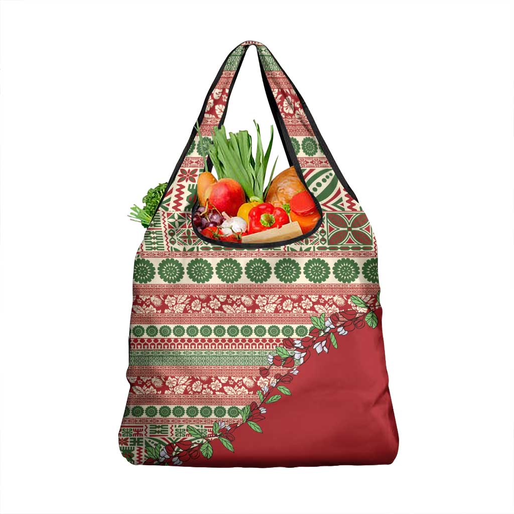 Fiji Marau na Kerisimasi Grocery Bag Red Tagimoucia Tapa Masi Tribal - Polynesian Pride
