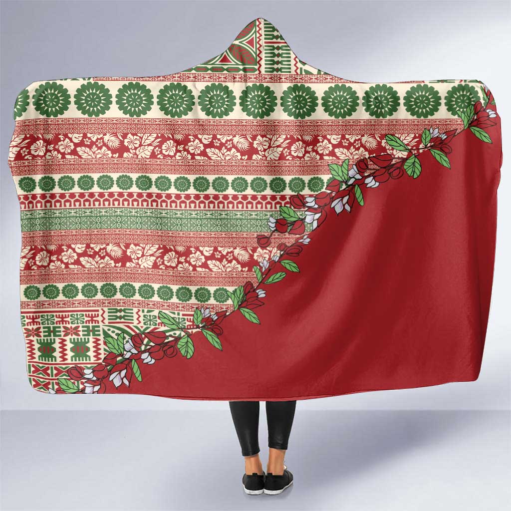 Fiji Marau na Kerisimasi Hooded Blanket Red Tagimoucia Tapa Masi Tribal LT9 One Size Red - Polynesian Pride