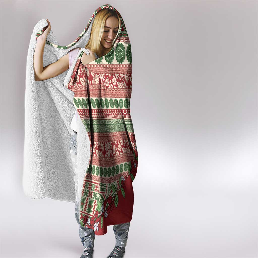 Fiji Marau na Kerisimasi Hooded Blanket Red Tagimoucia Tapa Masi Tribal - Polynesian Pride