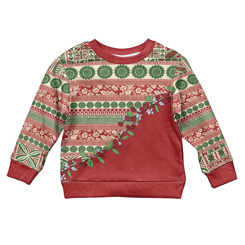Fiji Marau na Kerisimasi Kid Ugly Christmas Sweater Red Tagimoucia Tapa Masi Tribal LT9 Kid Red - Polynesian Pride