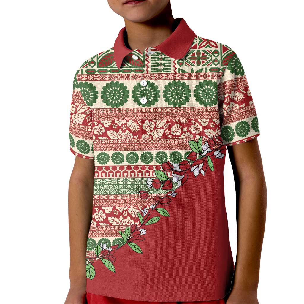Fiji Marau na Kerisimasi Kid Polo Shirt Red Tagimoucia Tapa Masi Tribal LT9 Kid Red - Polynesian Pride