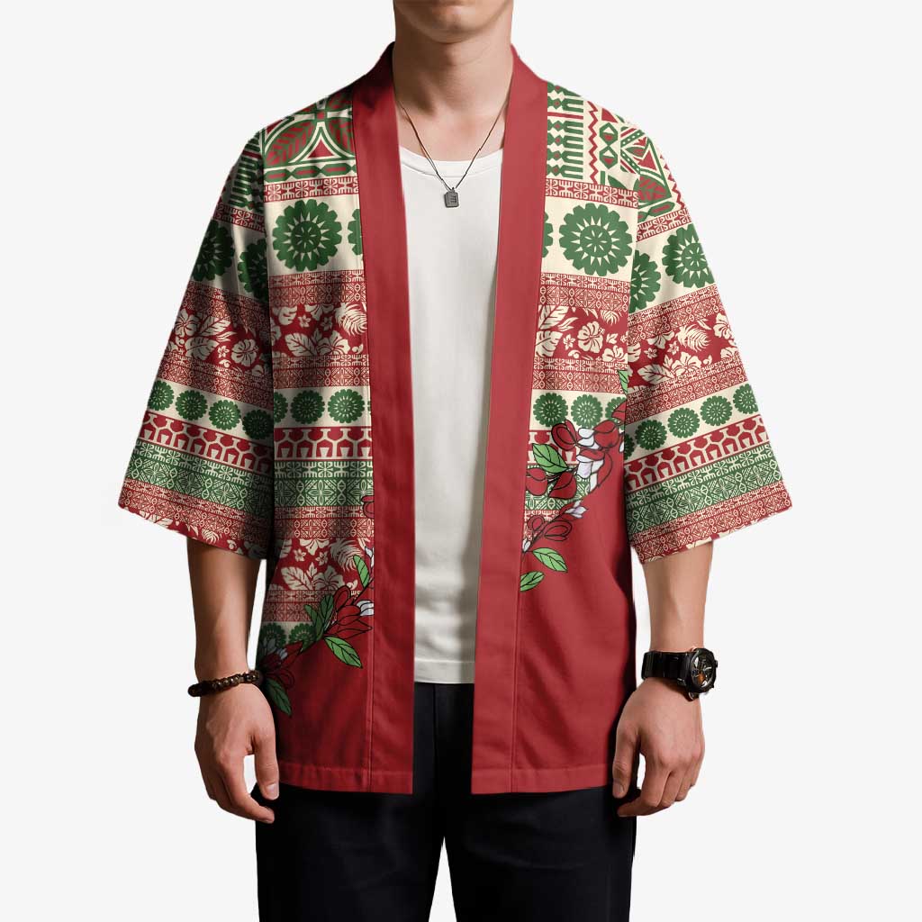 Fiji Marau na Kerisimasi Kimono Red Tagimoucia Tapa Masi Tribal - Polynesian Pride