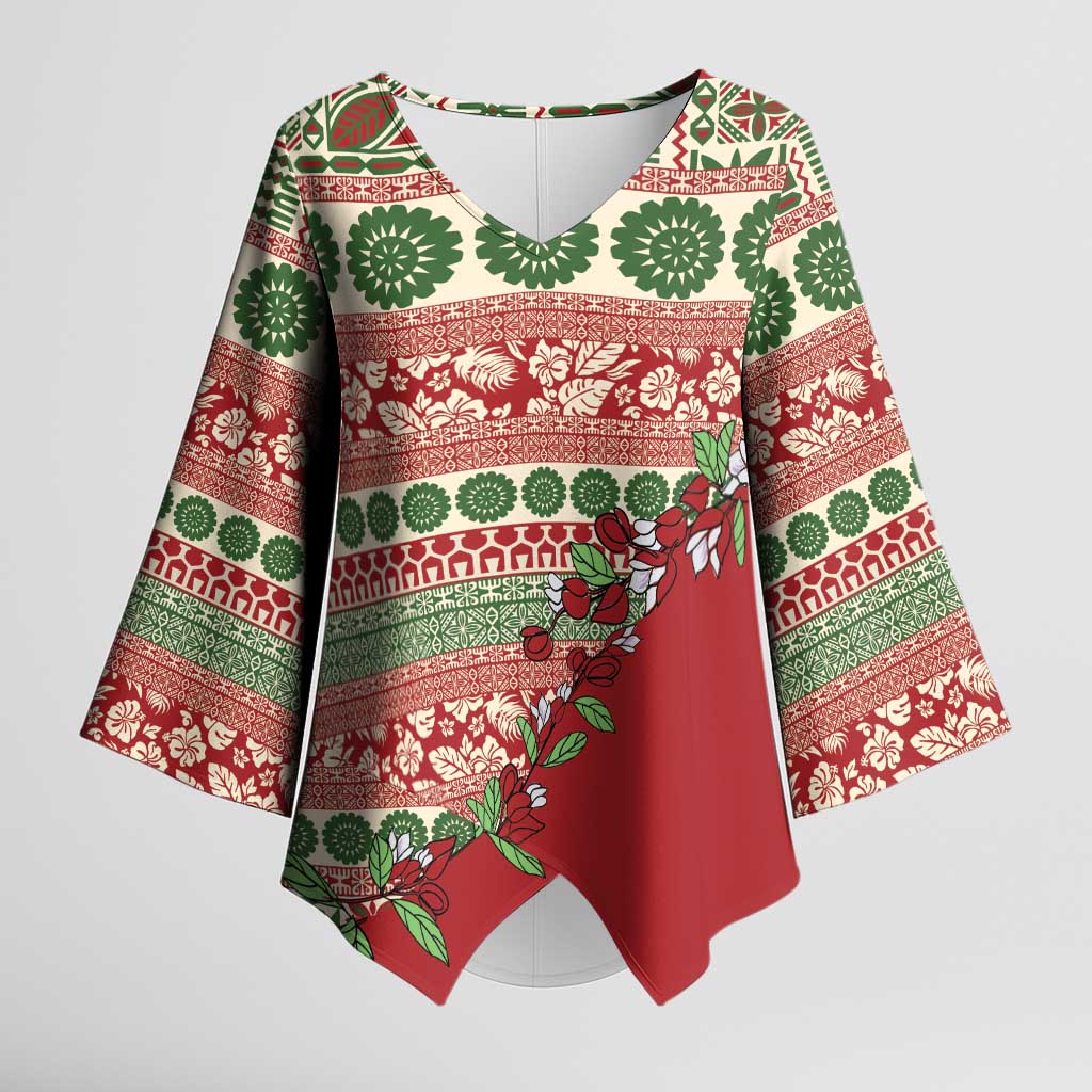 Fiji Marau na Kerisimasi Kimono Sleeve Blouse Red Tagimoucia Tapa Masi Tribal LT9 Female Red - Polynesian Pride