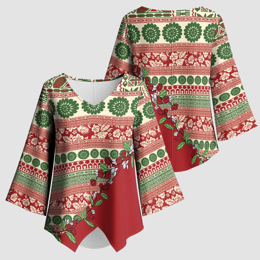 Fiji Marau na Kerisimasi Kimono Sleeve Blouse Red Tagimoucia Tapa Masi Tribal LT9 - Polynesian Pride