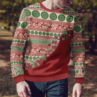 Fiji Marau na Kerisimasi Ugly Christmas Sweater Red Tagimoucia Tapa Masi Tribal - Polynesian Pride