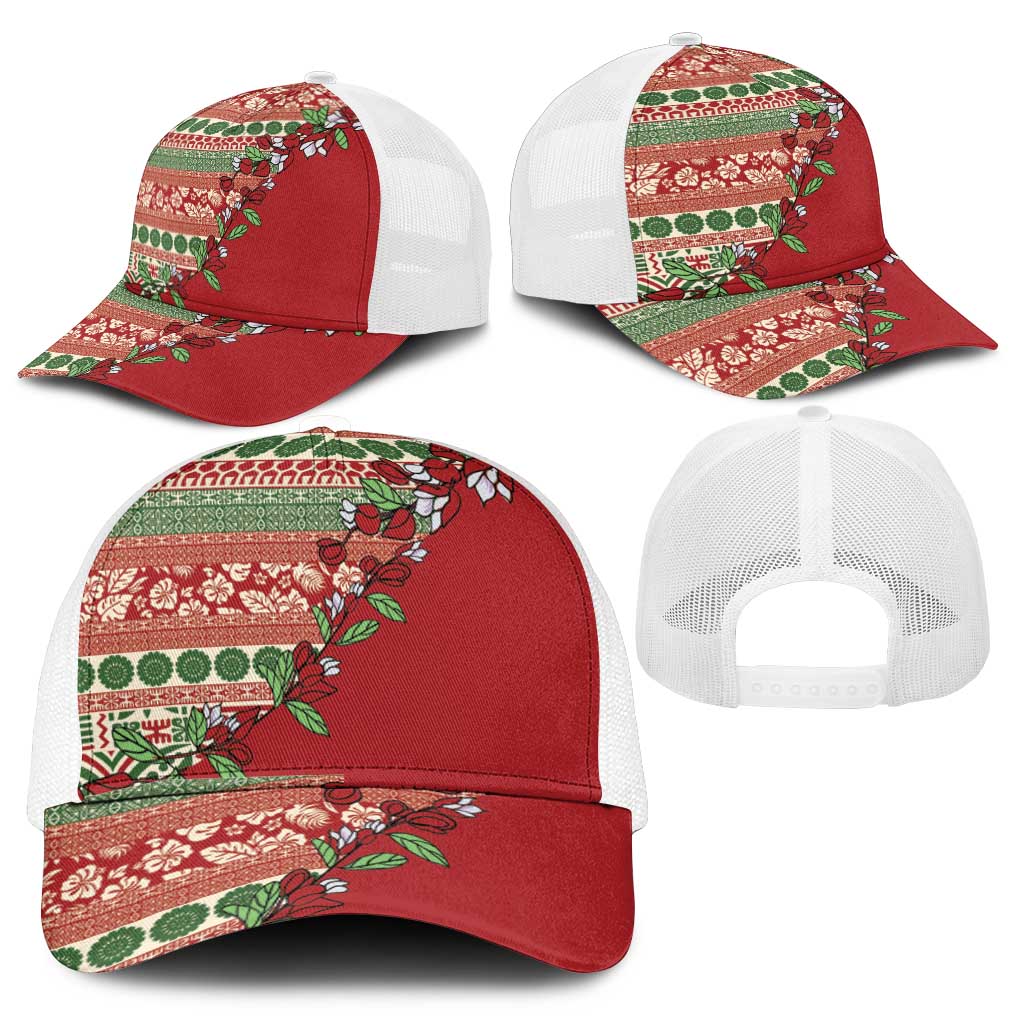 Fiji Marau na Kerisimasi Mesh Trucker Cap Red Tagimoucia Tapa Masi Tribal - Polynesian Pride